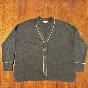 Boden Cardigan Sweater grey White Piping Button Front Vneck